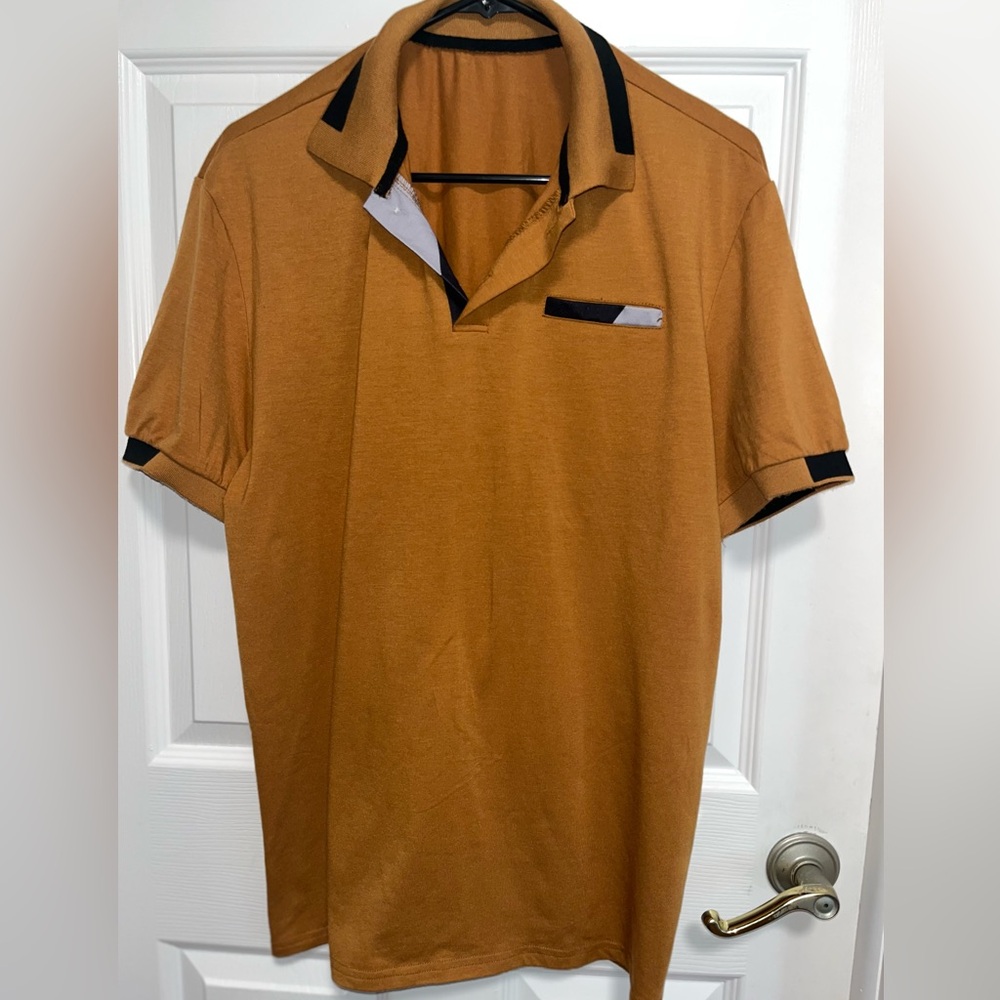 Shein Manfinity Men Contrast Trim Polo Shirt, size L - Picture 2 of 7